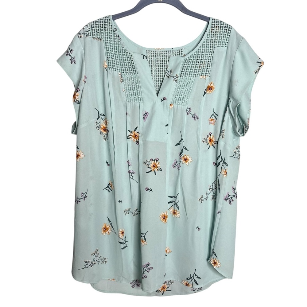 Daniel Rainn Mint Floral Cap-Sleeve Blouse - Picture 2 of 5